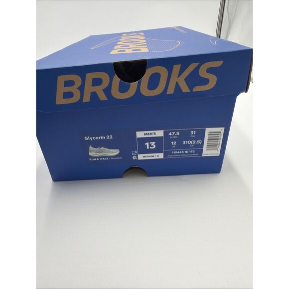 Brooks Men's Glycerin 22 Running Shoes Bright White/ Winter Sky/Black 13-NWB - Picture 9 of 9
